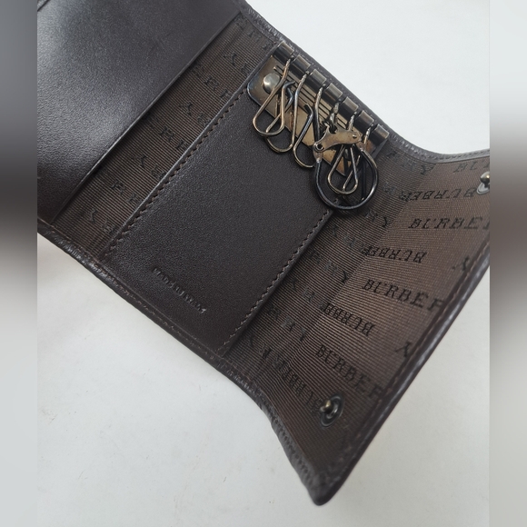 NEW Burberry Key Card Holder Wallet Nova Check Leather Y2K Fiocchi Italy 4x3.5" - Picture 7 of 15